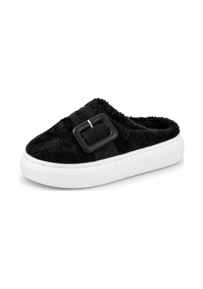 Erma Soft Buckle Kadın Peluş Tokalı Kapalı Burun Platform Terlik Kahverengi