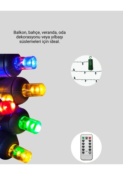 2x2 Metre Pil İle Çalışan Perde Led Işık - 8 Modlu Dekoratif Çok Renkli 20135676