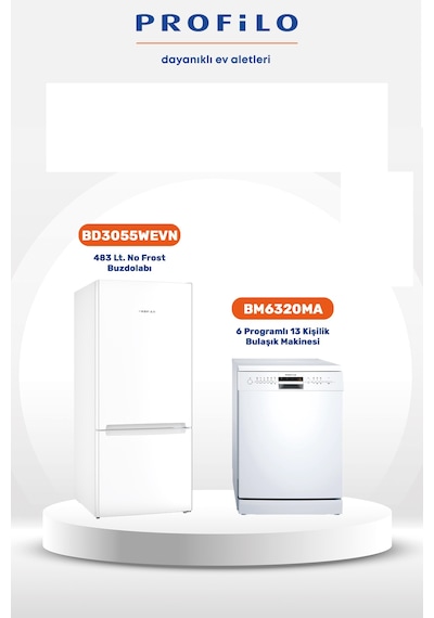 Profilo BD3055WEVN - BM6320MA 2'li Buzdolabı 2'li Beyaz Eşya Set