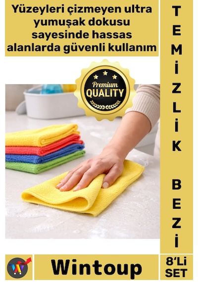 Bez Çok Amaçlı Toz Toplayıcı Yumuşak Araç Renkli Leke Bırakmaz 8'li Mikrofiber Temizlik Bezi Seti Diğer
