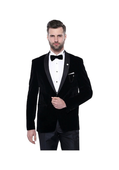 Düz Siyah Velvet Ceket Wessi Siyah