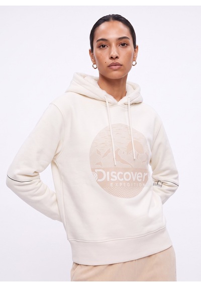 Discovery Expedition D4wl-swt3001 Ekru Kapüşonlu Rahat Baskılı Kadın Sweatshirt