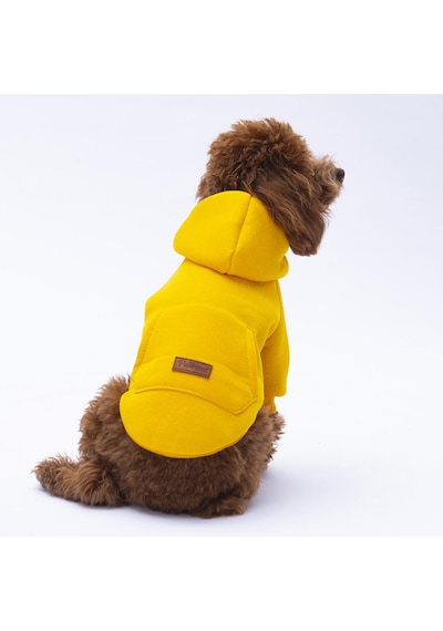 Sarı Kanguru Cepli Kedi-köpek Hoodie- Sweatshirt Kedi Köpek Kıyafeti