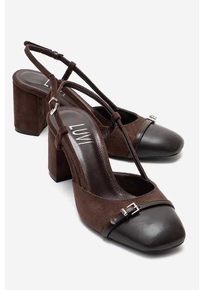 Luvishoes Desıa Kahverengi Süet Kadın Kalın Topuklu Ayakkabı Kahverengi