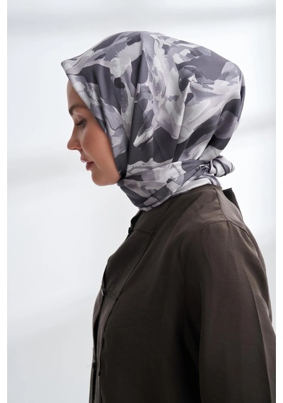 Armanda Crayon Desen Twıll İpek Eşarp - 4305-134 Siyah, Vizon