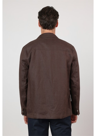 İmza Berberi Yaka Keten Düz Slim Fit Casual Mont 1007260152 Kahverengi
