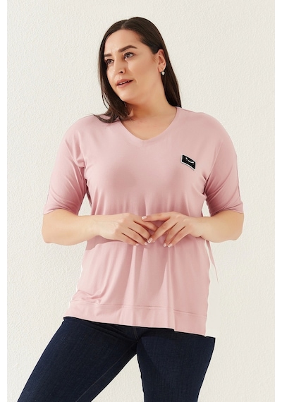 Lady Majestic Büyük Beden Bluz - Pudra