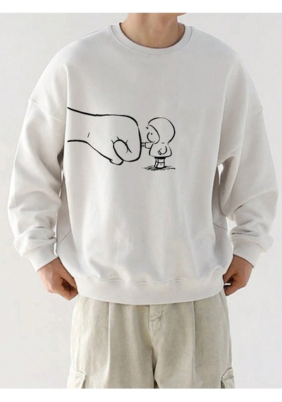 Adrift Coko Serisi Cartoon Graphic Drop Shoulder Sweatshirt Beyaz