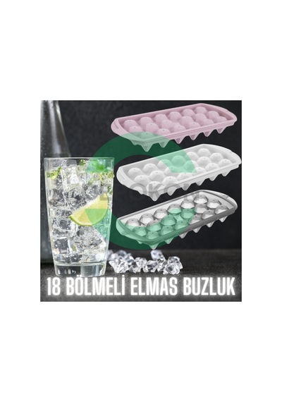 18 Bölmeli Elmas Şekil Buz Kalıbı Kapaklı Pratik Buzluk Belirtilmemiş Renkli Diğer