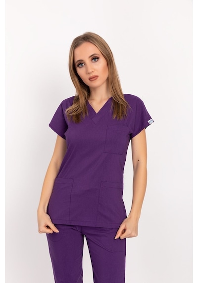 Unisex Kadın Erkek Mor Renk Likralı Doktor Hemşire Hastane Scrubs Üniforma Takımı Mor Mor