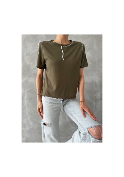 Verymoda Çoban Dikişli Tişört D2629 Haki