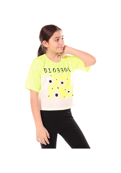 Toontoy Kids Toontoy Kız Çocuk Baskılı Tişört Neon Sarı