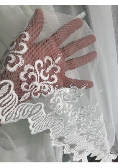 Tül Perde Etek Mini Damask Desen Desen 270 E Kadar Ayarlanabilir Ekru