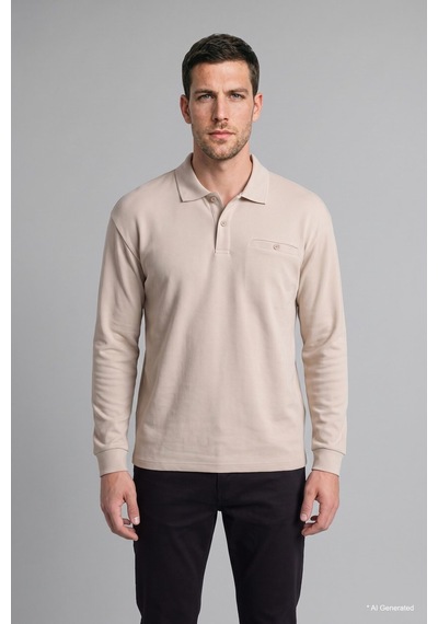 Defacto Regular Fit Düğmeli Polo Yaka Basic Sweatshirt I2039ax26wner37 Ekru-er37