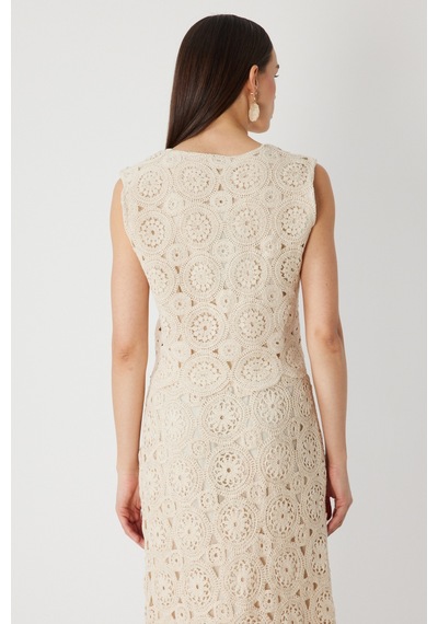 On Kadın Dantel Desenli Crop Bluz 76371 Krem