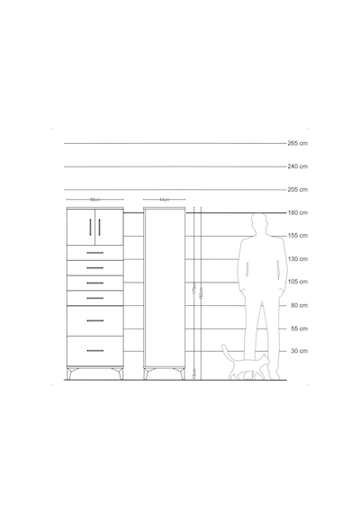 Hyperion Dolap Tek Raflı 6 Çekmeceli 2 Kapaklı 88x44x182 Çam-çam Çam