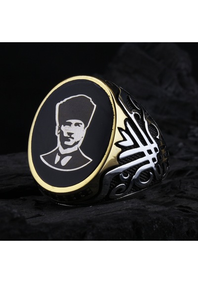 Fkgümüş 925 Ayar Gümüş Lale Motifli Atatürk Erkek Yüzük Silver