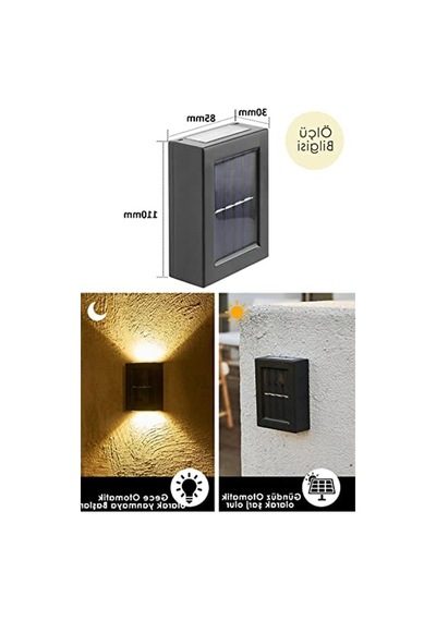 4 Led'li Güneş Enerjili Duvar Lambası, Çift Taraflı Aydınlatma 10 Parça Siyah