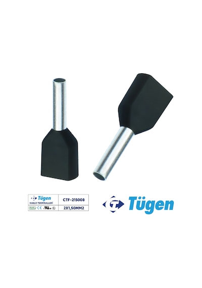 Tügen 2x1,50mm2 Çift Girişli İzoleli Yüksük Siyah 1 Kutu 500 Adet