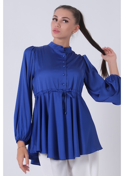 Feminist Saks Kolu Lastikli Belden Bağlamalı Saten Tunik 44510418.26 Saks
