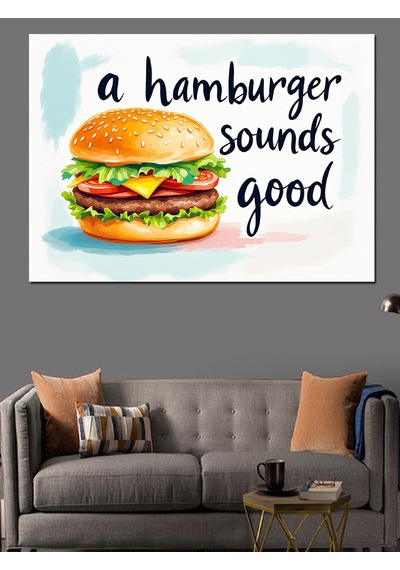 Lezzetli Büyük Hamburger Dekoratif Kanvas - Mdf Ahşap Tablo