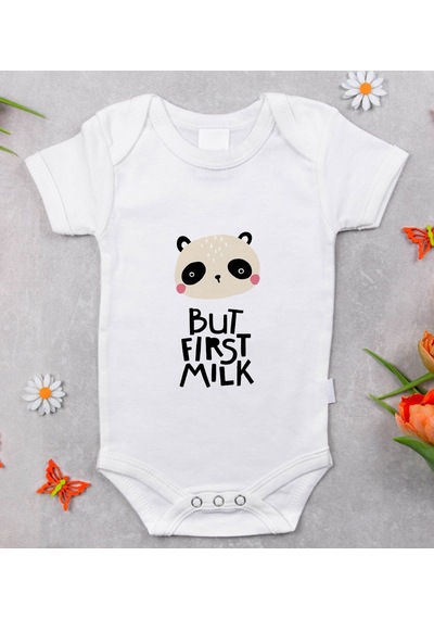 Bk Kids But First Milk Tasarımlı Bebek Body Zıbın - Model 1 9-12 Ay sarı
