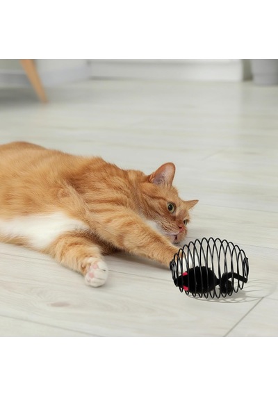 Bakgelal Kedi Oyuncağı Spiral Tel Top & İçinde Peluş Fare Hareketli Zıplayan Kedi Topu, Avcılık İçgüdüsünü Geliştirir, Dayanıklı Metal Yay Top, Kediler İçin Etkileşimli Eğlence Oyuncağı