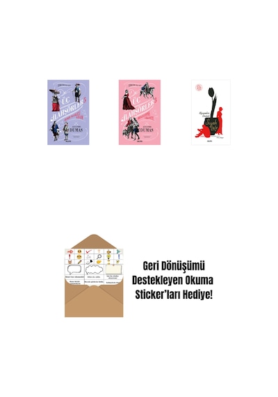 Üç Silahşörler 5 - Demir Maskeli Adam Ciltli + Üç Silahşörler 3 - Bragelonne Vikontu Ciltli + Siyah Lale + Okuma Sticker'ları