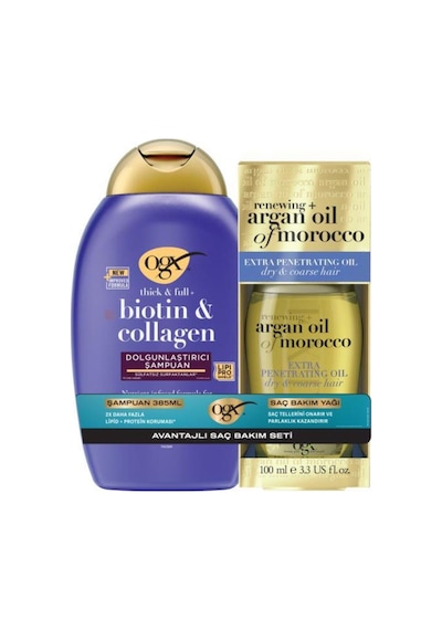 OGX Biotin & Kolajen Dolgunlaştırıcı Sülfatsız Şampuan 385 ML + Argan Oil Saç Bakım Yağı 100 ML﻿﻿