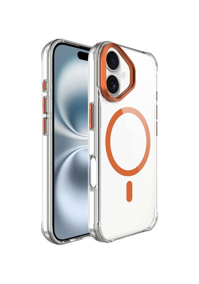 Noktaks - İphone 17 Uyumlu Kılıf Magsafe Özellikli Airbagli Kamera Standlı Azor Kapak - Turuncu - T40492