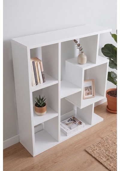 Yegane Çift Kullanımlı Duvar Rafı / Mini Kitaplık Mat Beyaz