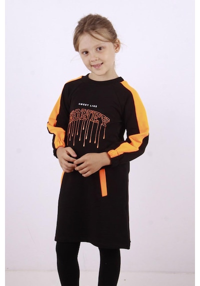 Toontoy Kız Çocuk Honey Baskılı Elbise Siyah