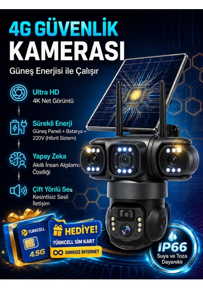 6mp 4g Sım Kartlı Güneş Enerjili Solar Güvenlik Kamerası Kablosuz Dış Mekan Kamera Hareket Algılama Ip66