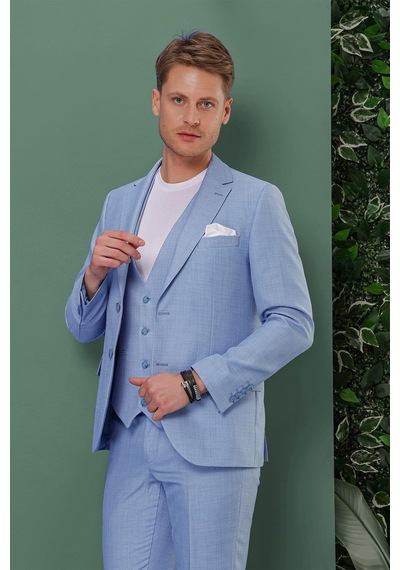 Efor Tk 872 Slim Fit Mavi Klasik Takım Elbise Mavi
