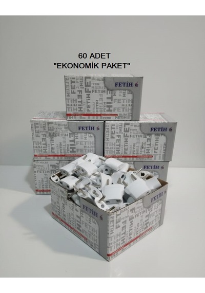 Priz Dönüştürücü Adaptör Amerikan Başlık- Tipinden Türk Tipine - 60 Adet Ekonomik Paket - Beyaz
