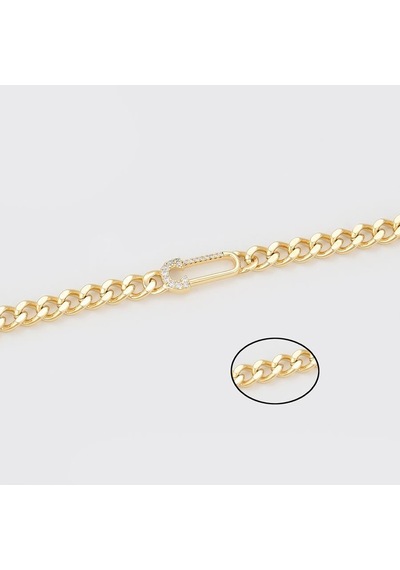 Zirkon Taşlı Modern Kilit Formlu 14 Ayar Altın Kaplama Kadın Bileklik Gold