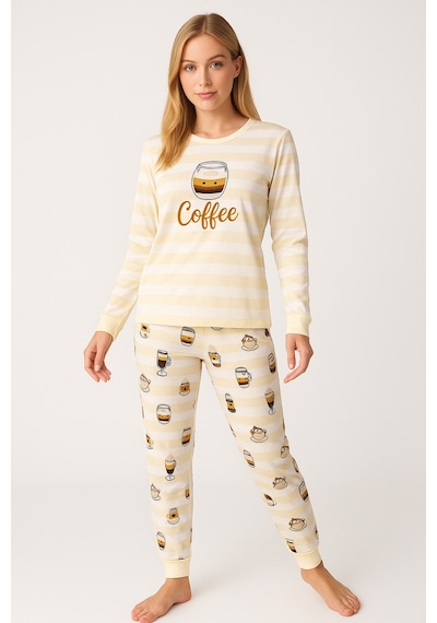 Mutlu City Kadın Yumuşak Doku Termal Pijama Takımı 42050 Vizon Sütlü Kahve