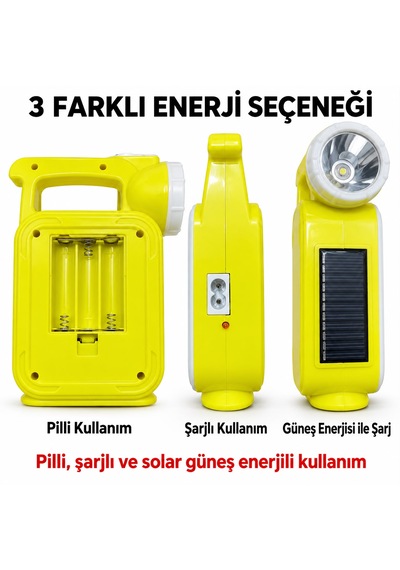 G-30t0 El Fenere 3 Modlu Şarjlı Pilli Güneş Enerjili Solar Taşınabilir Kamp Çalışma Alanı Doğa Yürüyüşü Tekne Araç Bakım Lamba Aydınlatma