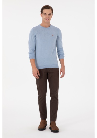 U.S. Polo Assn. Erkek Slim Fit Bisiklet Yaka Açık Mavi Melanj Kazak 50297040-VR112