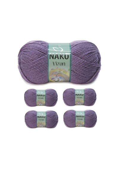 Tedar 5 Adet Vizon Premium Akrilik El Örgü İpi Yünü Renk No:6684 Açık Mürdüm Najmaddin (No:1) 8.5Cm X 10.5 Cm