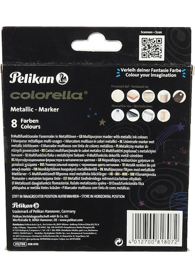 Pelikan Colorella 8'li Jumbo Metalik Keçeli Boya Kalemi / 411-fb8