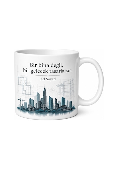 Dünya Mimarlık Günü Hediye Kupa Şehirleri Şekillendiren Mimarlara Özel Tasarım Bardak Beyaz / Çok Renkli