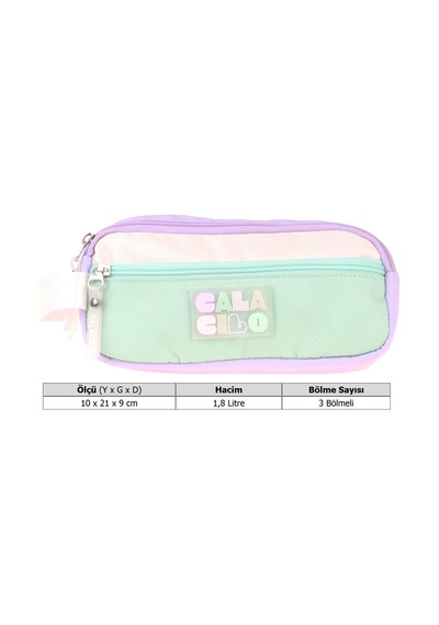 Calacilo Rainbow Lila Yeşil Renkli Kız Çocuk Üç Gözlü Kalem Çantası - Lila - Yeşil - C4091