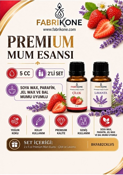 Premium Mum Esansı 5 Cc 2'li Set - Çilek, Lavanta - Soya Wax, Parafin, Jel Wax Ve Bal Mumu Uyumlu Bkfab2cklv5 Karışık