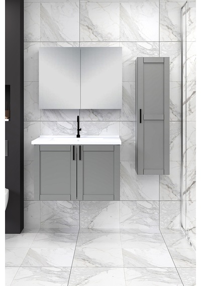 %100 Mdf 80 Cm Riva Banyo Dolabı + 30 Cm Riva Boy Dolabı Beyaz