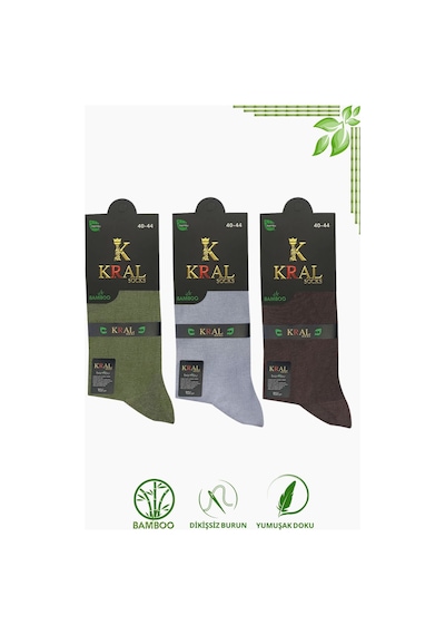 Kral Socks Bambu Erkek Soket Düz Uzun Klasik Yazlık Dikişsiz 3'lü Çorap Beyaz