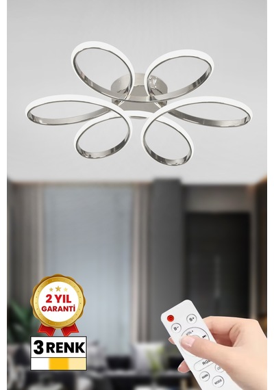 3 Renk Kumandalı Plafonyer Led Avize Papatya Krom Kasa Ledli Avize Gri - 772343683 Gri - 772343683 Gri