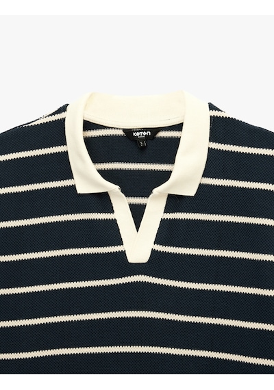 Koton Pamuklu Regular Fit Kısa Kollu Çizgili Polo Yaka Tişört Ekru Çizgili 6sam10076mk