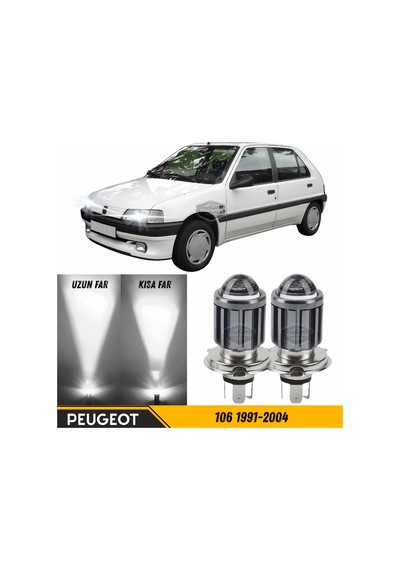Peugeot 106 1991-2004 Uyumlu Mercekli Far Ampulü Led Xenon Beyaz Renk Far Şimşek Etkili Csp Led Lamba Uzun Kısa 2 Adet Takım