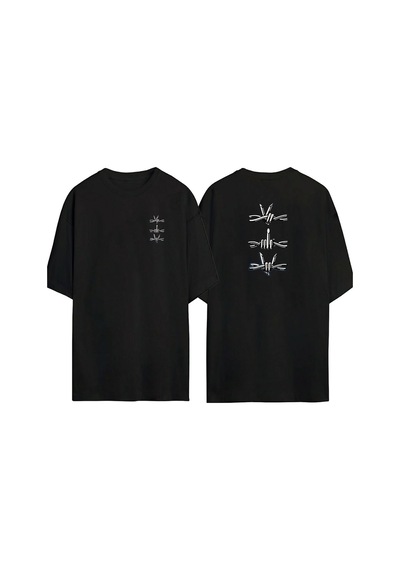 Thewert Unisex Dikenli Teller Ön Arka Baskılı Sıyah Oversize T-shirt Siyah